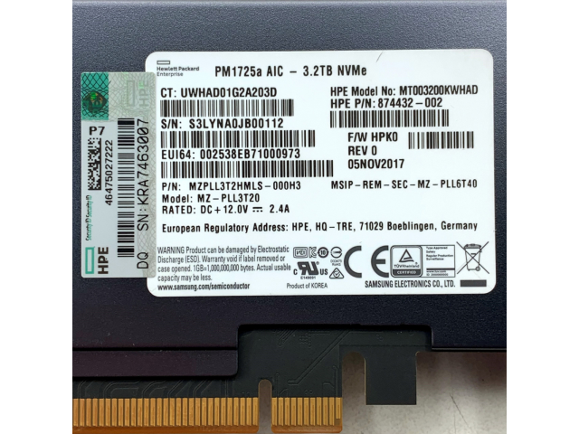 874432-002 HPE 3.2TB PCIE X8 MU MIXED USE HHHL HALF HEIGHT HALF LENGHT DS NVME