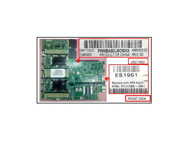 854836-002 HPE DL160/180 G10 SYSTEMBOARD NO SUBPAN