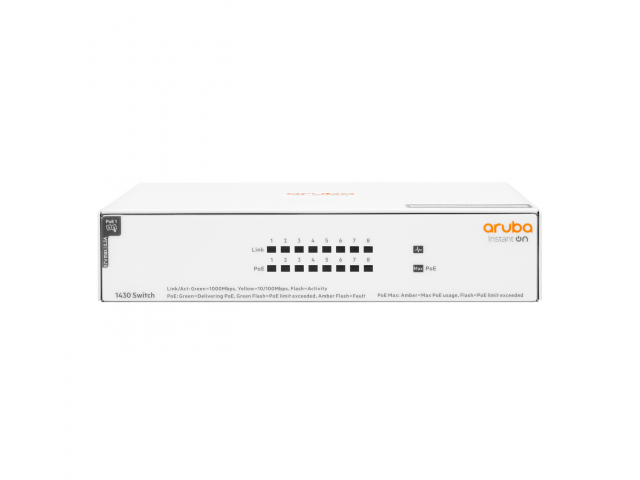 HPE Aruba Networking Aruba Instant On 1430 8G Class4 PoE 64W Unmanaged L2 Gigabit Ethernet (10/100/1000) Power over Ethernet (Po