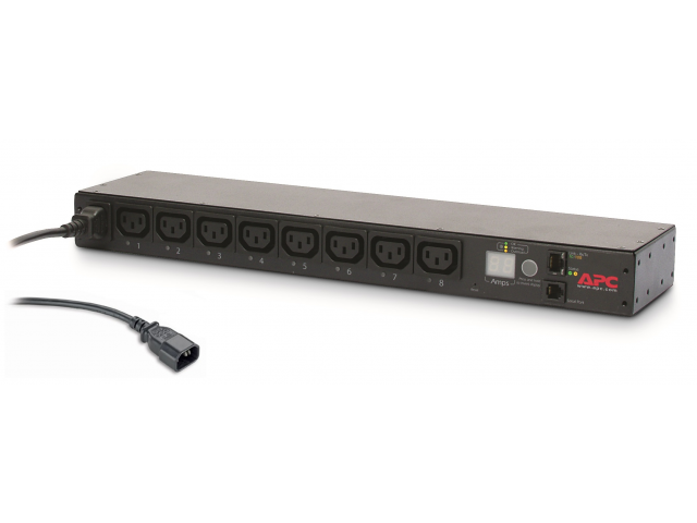 APC NetShelter Switched Rack PDU, 1U, 1PH, 2.3kW 230V 10A or 2.5kW 208V 12A, 8 C13 outlets, C14 cord