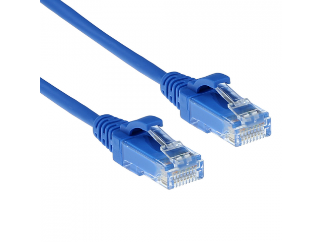 ACT Blauwe 3 meter LSZH U/UTP CAT6 datacenter slimline patchkabel snagless met RJ45 connectoren