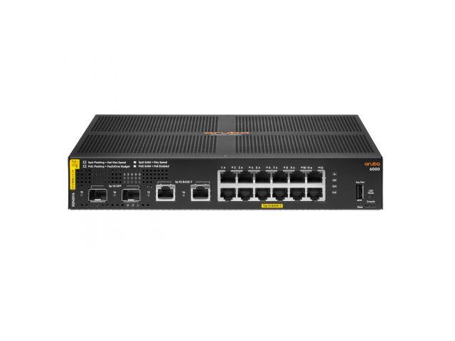 HPE Aruba Networking Aruba 6000 12G Class4 PoE 2G/2SFP 139W Managed L3 Gigabit Ethernet (10/100/1000) Power over Ethernet (PoE) 