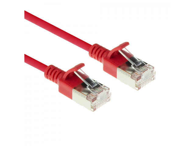 ACT Red 2 meter LSZH U/FTP CAT6A datacenter slimline patch cable snagless with RJ45 connectors